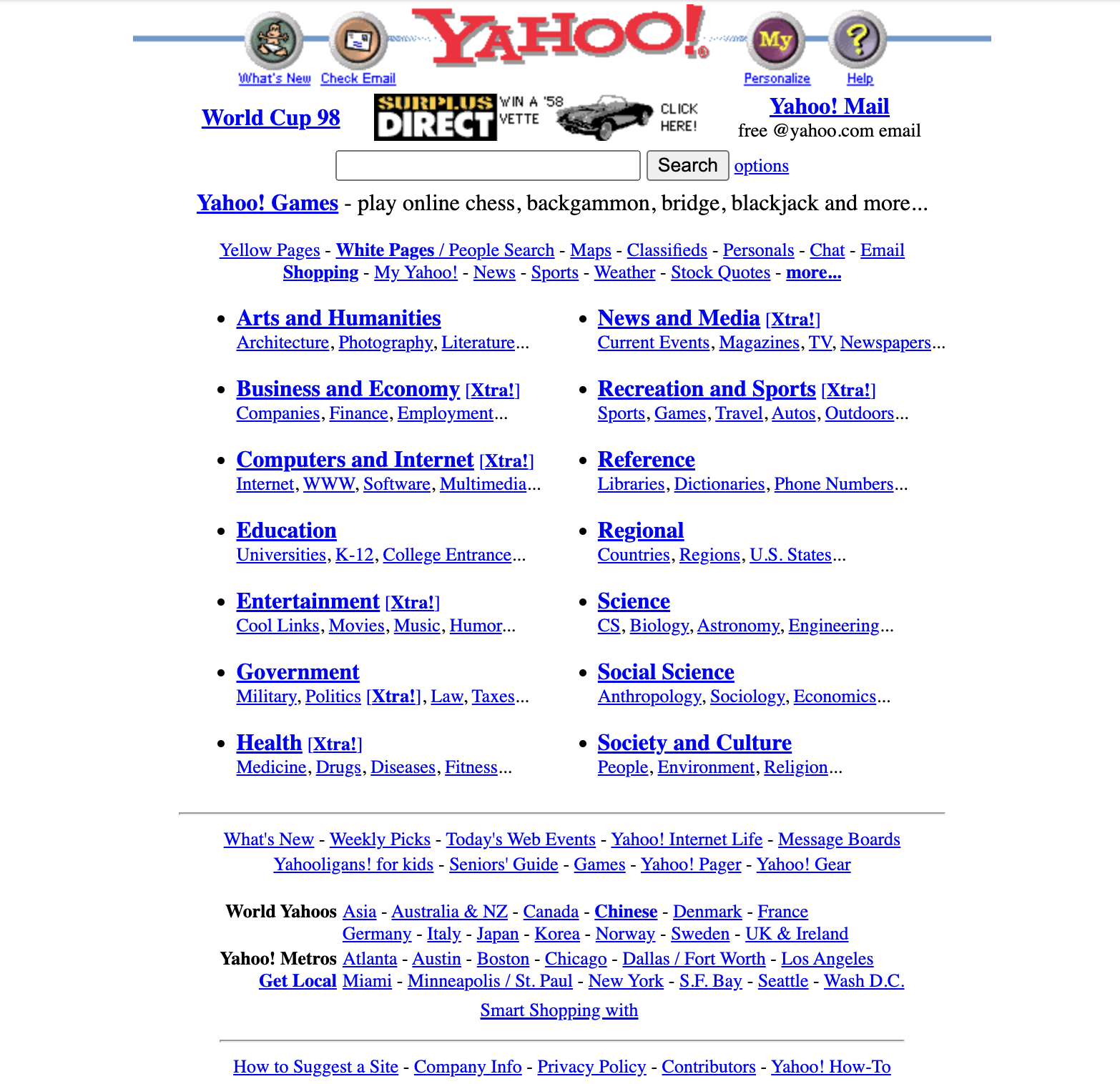 Screenshot of an earlier version of the Yahoo! front page. Credit - The Wayback Machine